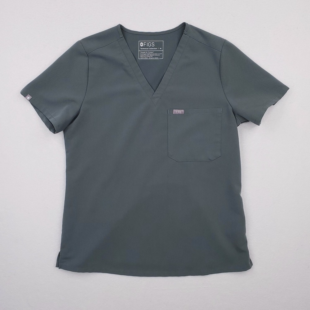 Figs Scrub Top‎ Womens Medium Blue Green Catarina Shirt Medical Nursing Stretch